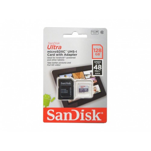 SanDisk Карта памяти microSD Ultra 48MB/s 128GB + SD Adapter